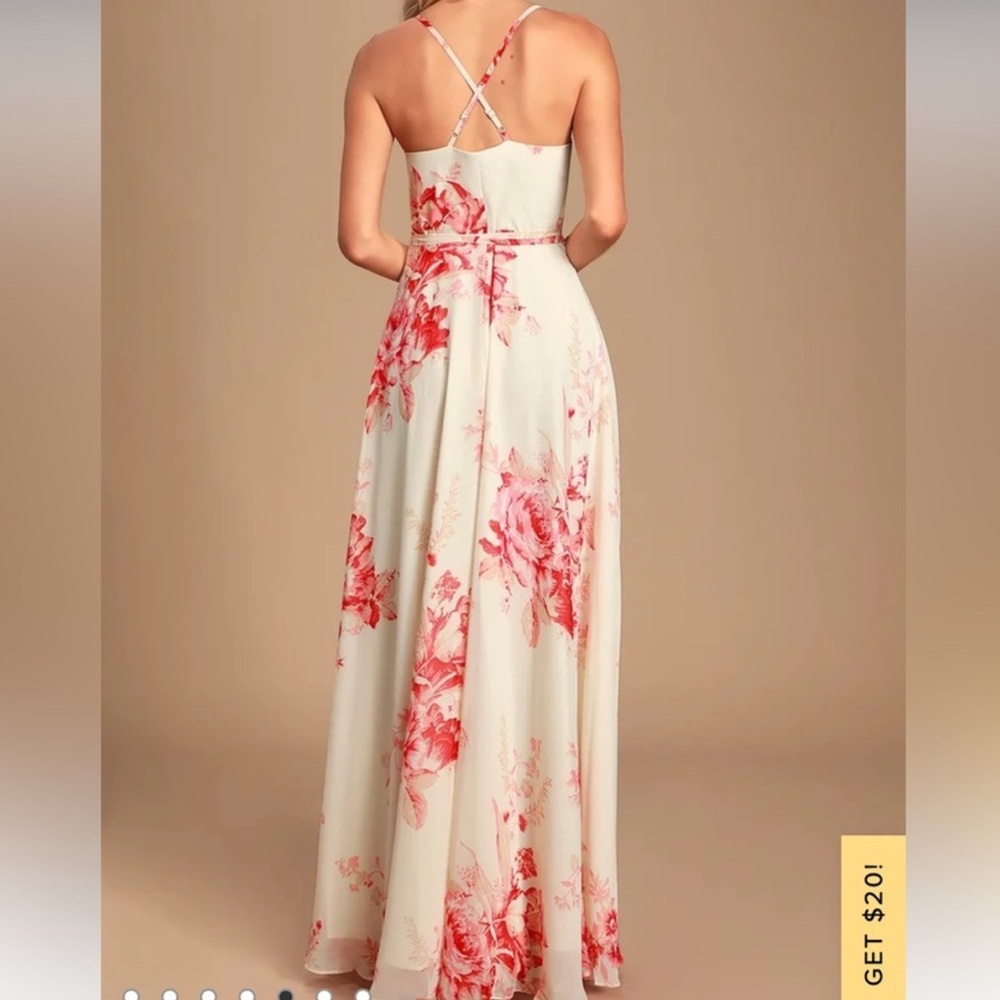 NWT Lulus Elegantly Inclined Wrap Maxi Dress Coral Red Floral - Picture 3 of 8